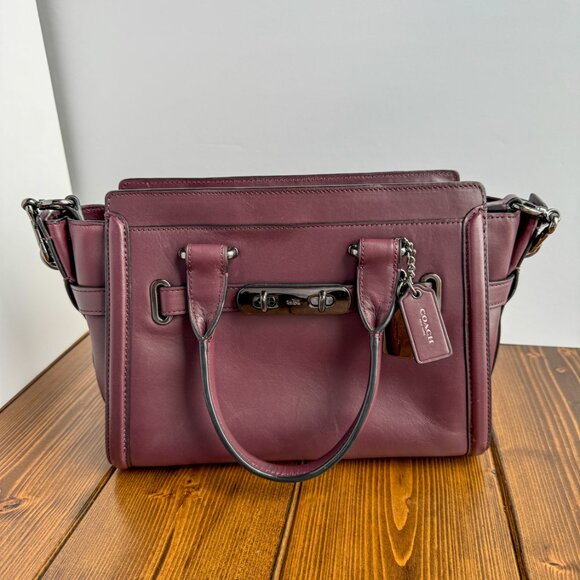 Coach Leather Swagger 27 Carryall Satchel Handbag Purse - Burgundy - Picture 1 of 10